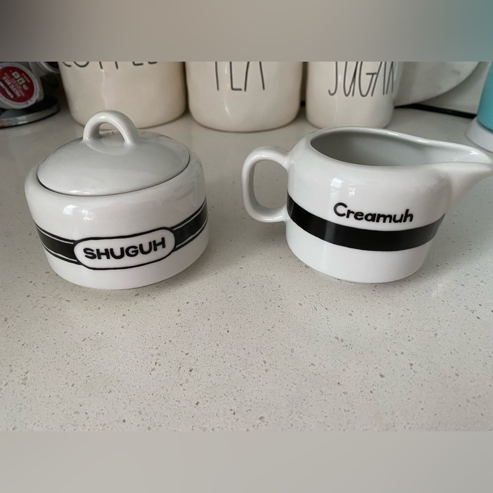 Brooklynese Shuguh Creamah sugar and creamer set